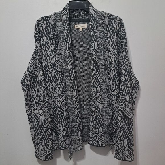 Lucky Brand Shawl Collar Western Boho Open Front Cardigan Small Gray Multi NWT - Picture 14 of 14